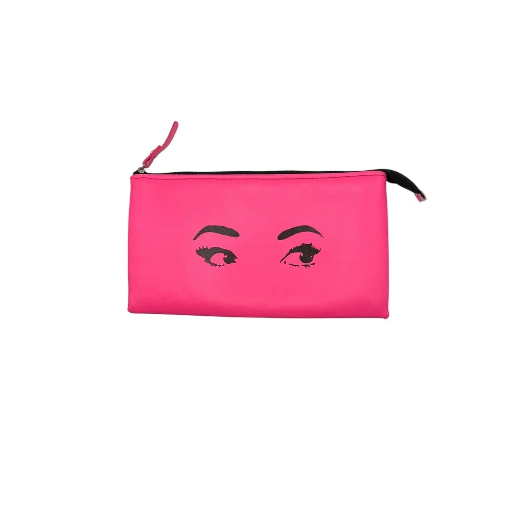 Kate Spade New York Hot Pink Winking Eyes Cosmetic Pouch Polka Dot Lining 8x4.5